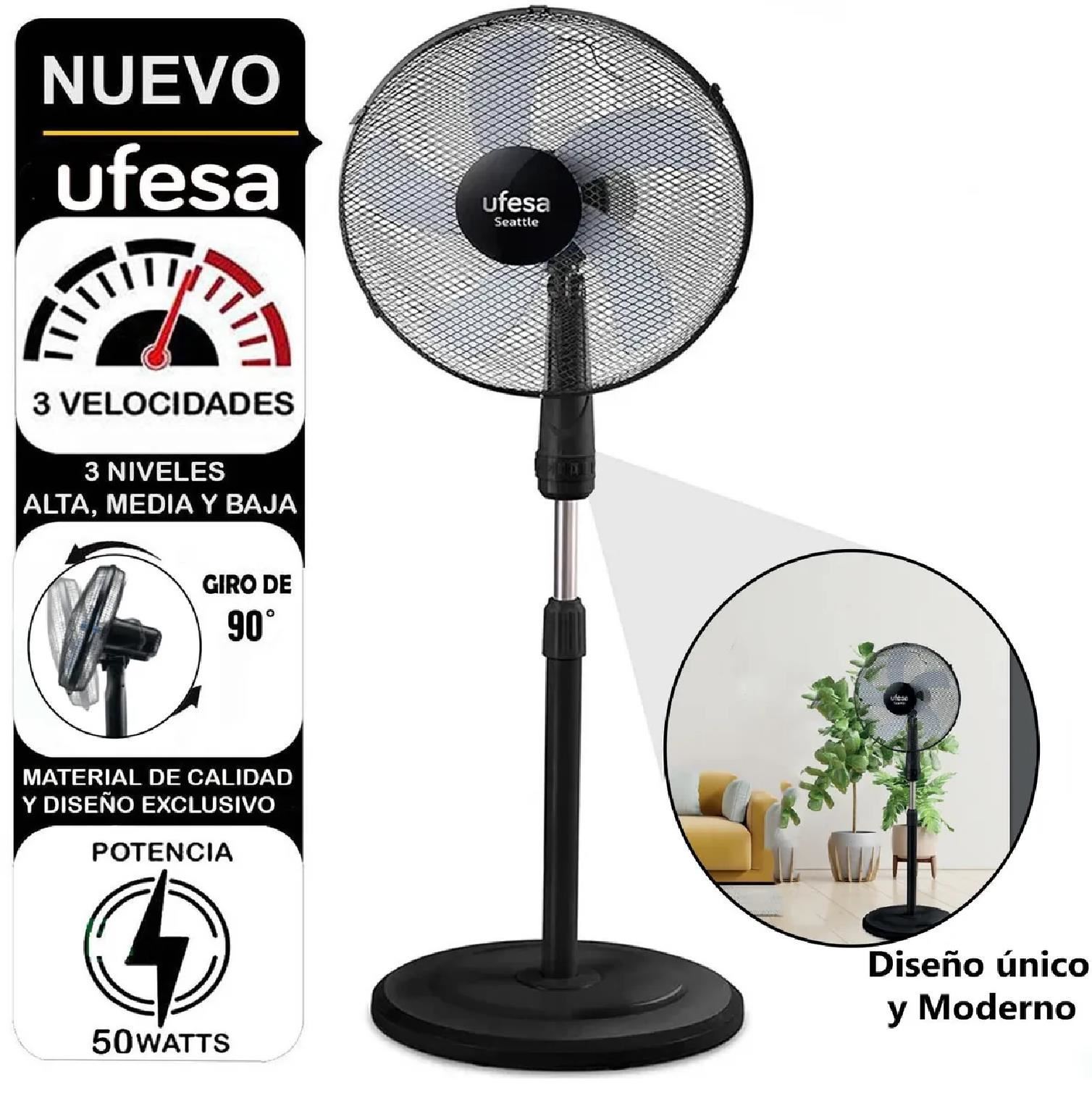 Ventilador de Pedestal Ufesa Seattle 16” 50W - Negro